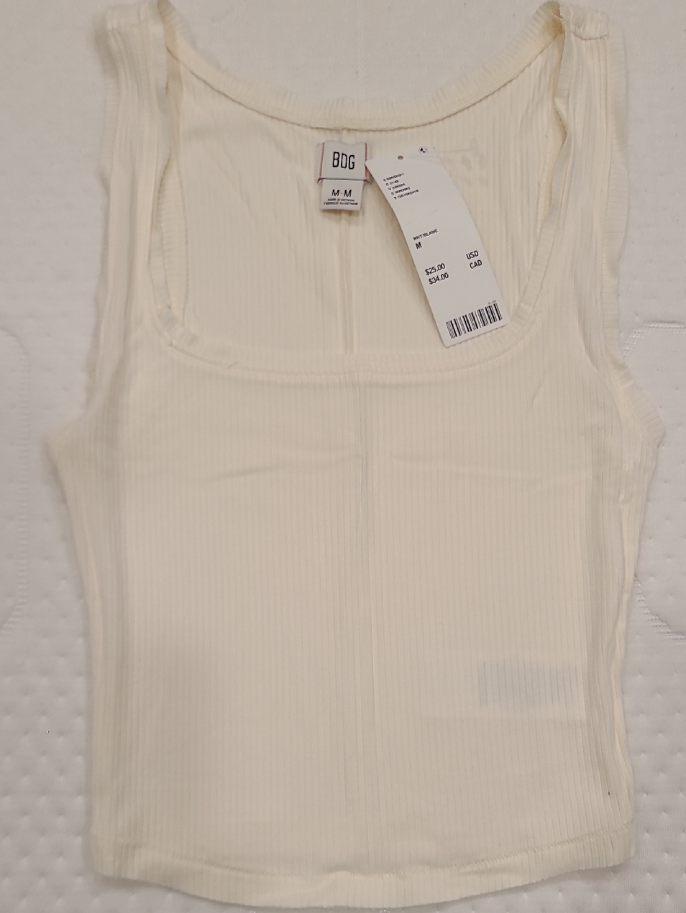BDG Cream Ribbed Square-Neck Tank